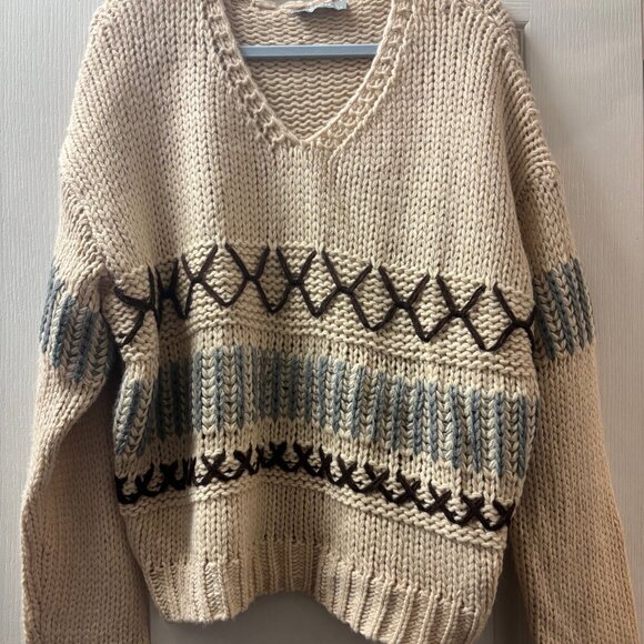 LeAnn V Neck Sweater - Oatmeal - M - Picture 1 of 3